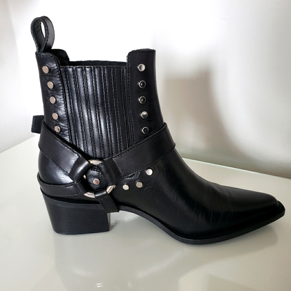 Diesel Black Gold Leather Ankle Biker Boots Chrome Hardware Women Size 40 NWT - Picture 5 of 9